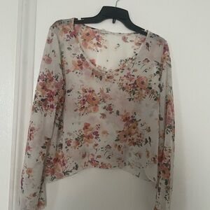 Cream Sheer Crop Blouse with Long Sleeves 
Summertime or Spring